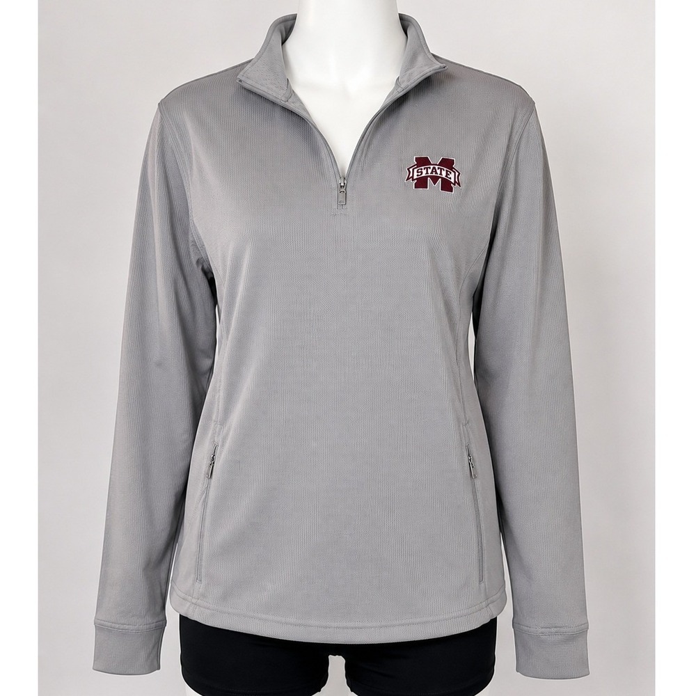 Vansport Mens Quarter Zip Mississippi State Bulldogs Grey Athletic Small